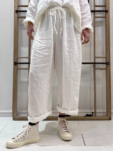 PSO XXXI Drawstring Linen Trousers - White