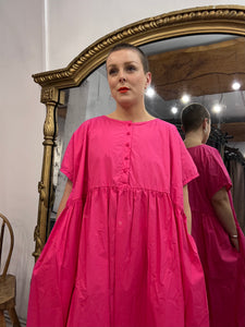Modeapostel Crunchy Cotton Buttoned Dress - Pink