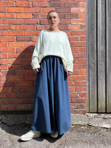 Giulia Elasticated Waist Cotton Skirt - Navy