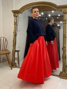 Giulia Elasticated Waist Cotton Skirt - Red