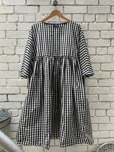 Helga Taffeta Dress - Black Gingham