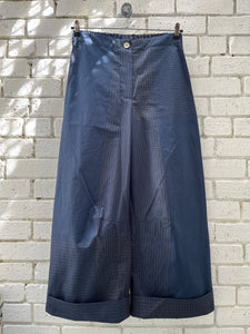 Multi Check Turn Up Trousers - Navy