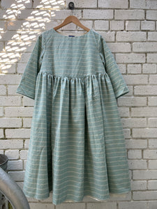 Deborah Calico Lined Gathered Dress - Aqua Stripe