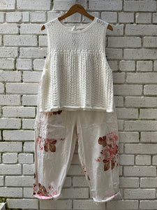 Fancy Lace Knit Vest Top - Ecru