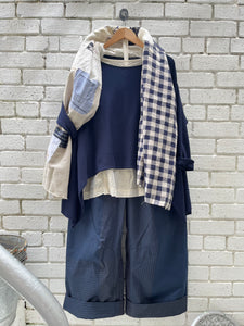 Multi Check Turn Up Trousers - Navy