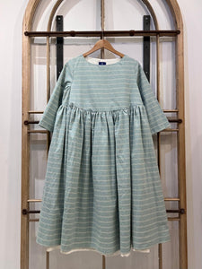 Deborah Calico Lined Gathered Dress - Aqua Stripe