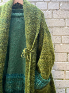 W6320 Long Mohair Coat -  Green Melange