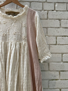 Maina Stripe Panels Dress - Ecru & Rose