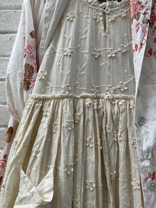 Emona Embroidered Dress With Check Under Skirt - Ecru
