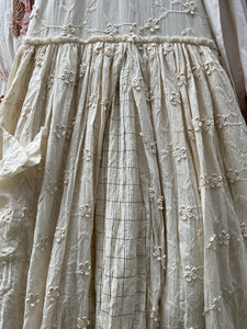 Emona Embroidered Dress With Check Under Skirt - Ecru