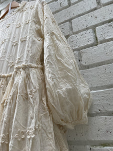 Emona Embroidered Dress With Check Under Skirt - Ecru