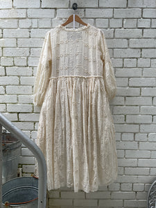 Emona Embroidered Dress With Check Under Skirt - Ecru