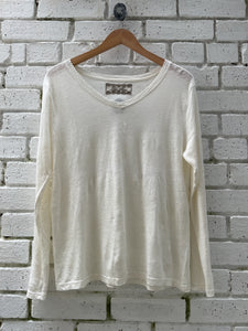 Noe Fine Linen Knit Long Sleeved Top - Ecru