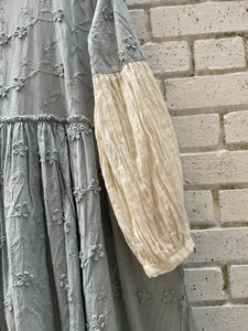 Emona Embroidered Dress With Stripe Under Skirt - Blue
