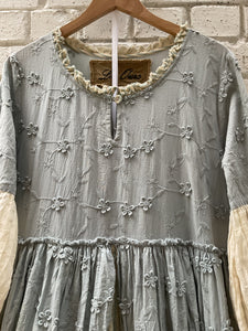 Emona Embroidered Dress With Stripe Under Skirt - Blue