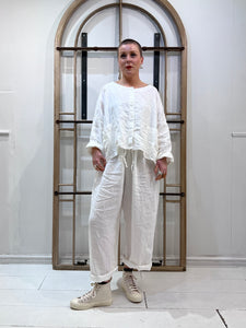 PSO XXXI Drawstring Linen Trousers - White