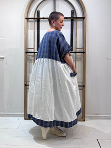 LAN/PSO XVIa Check & Linen Dress - Blue & White