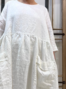 PSO XXVI Linen Patch Pocket Dress - White