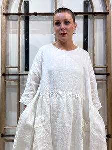 PSO XXVI Linen Patch Pocket Dress - White