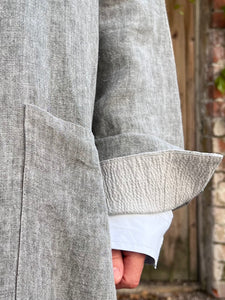 P085 Linen Buttoned Back Deep Slit Coat - Grey