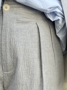 P103 Cotton Seersucker Pleated Trousers - Silver