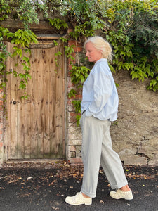 P103 Cotton Seersucker Pleated Trousers - Silver