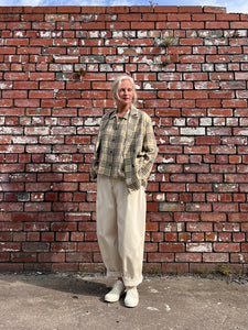 P094 Linen Boxy Check Shirt - Natural & Grey