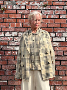 P094 Linen Boxy Check Shirt - Natural & Grey
