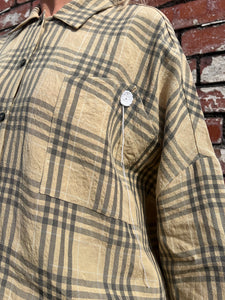 P094 Linen Boxy Check Shirt - Natural & Grey