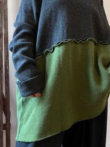 PRU I Two-Tone Boiled Wool Jumper - Charcoal & Green