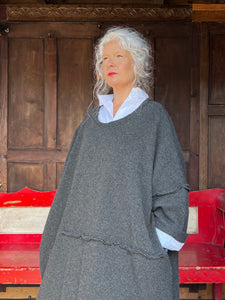 PRU II Boiled Wool Oversized Tunic - Charcoal