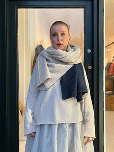 Wool Block Colour Edge Scarf - Oat & Navy