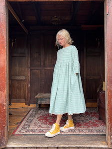 Deborah Calico Lined Gathered Dress - Aqua Stripe