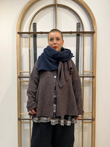 Wool Block Colour Edge Scarf - Navy & Brown