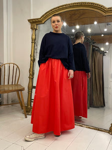 Giulia Elasticated Waist Cotton Skirt - Red