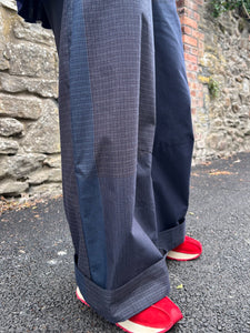 Multi Check Turn Up Trousers - Navy