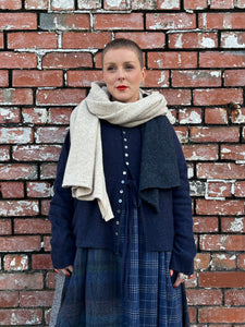 Wool Block Colour Edge Scarf - Oat & Navy
