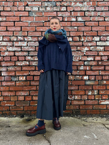 Ribbed Funnel Neck Jumper - Navy