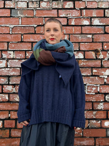 Ribbed Funnel Neck Jumper - Navy