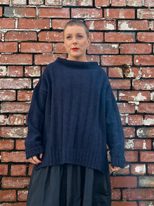 Ribbed Funnel Neck Jumper - Navy