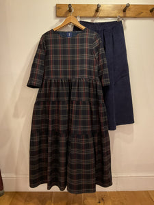 Check Tiered Dress - Navy