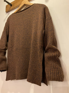 Flecky Wool Rib Hem Jumper - Brown & Blue