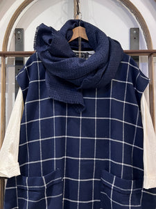 KARO X Wool Windowpane Check Sleeveless Tunic Dress