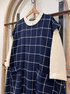 KARO X Wool Windowpane Check Sleeveless Tunic Dress