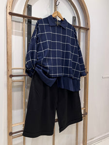 KARO V Wool Windowpane Check Boxy Top