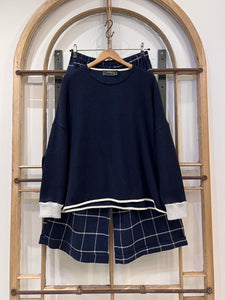 NIE V Plain Wool Ribbed Cuff Top - Navy