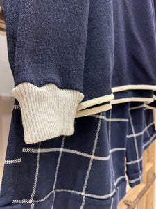 NIE V Plain Wool Ribbed Cuff Top - Navy