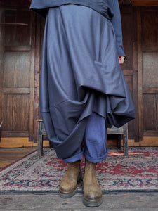 Abito Riccio Wool Flannel Tucks Dress - Navy