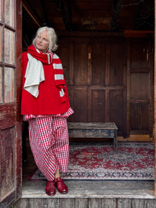 Stripe Wool Scarf - Red & Beige