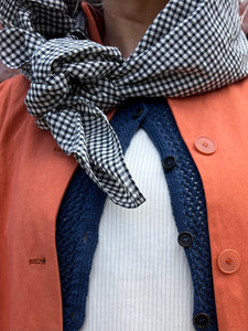 Foulard Gingham Cotton Scarf - Navy